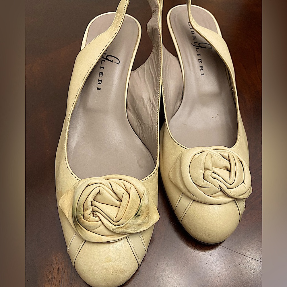 Gibellieri Made in Italy Women’s Beige Leather Slingback Heels Sandals Sz 38 1/2